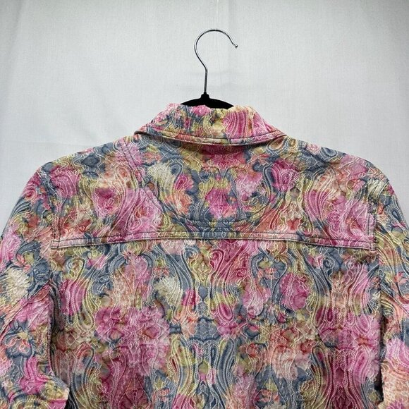 Rebecca Malone Jacket Size PL Petite Trucker Paisley Jacquard 3/4 Sleeve Pink - Picture 5 of 10